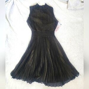 Nanette Lepore Black and Gold Pleated Dress